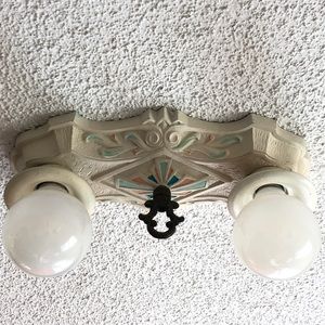 Vintage 1930’s 2 Light Ceiling Mount Art Deco Retro Light Fixture